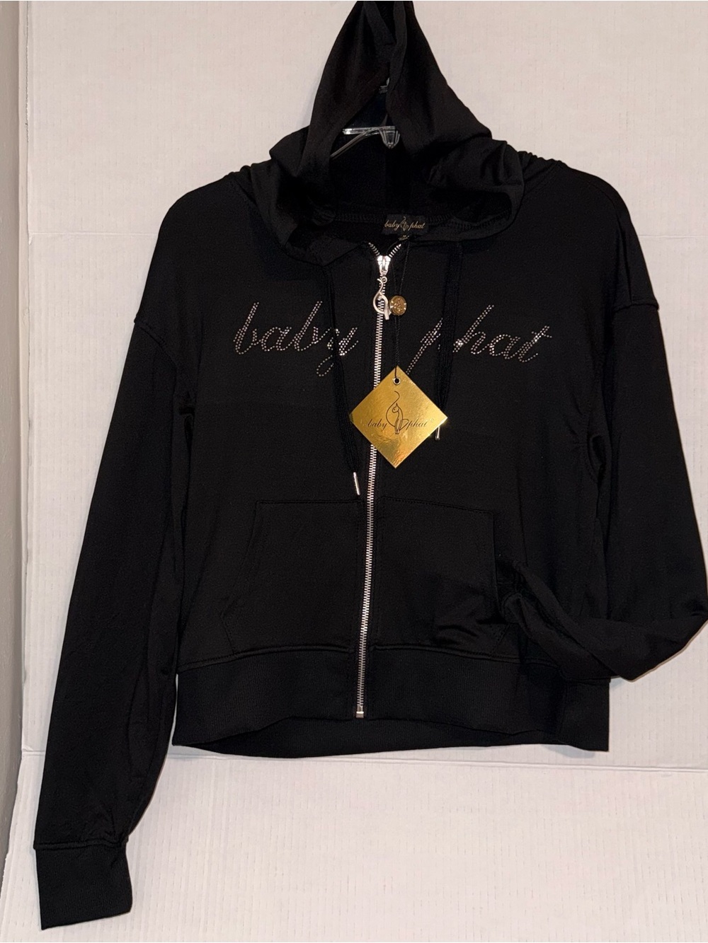 Baby Phat Black Rhinestone Logo Zip Hoodie